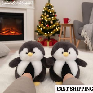 Fuzzy Penguin Slippers , Fluffy Animal Slippers ,Cozy Furry House Shoes,Cozy Fuzzy Holiday House Shoes ,Winter Slippers Gift, Cozy Christmas