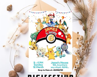 Pokemon Invitation | Editable Invitation | Kids Birthday Invite | Digital Download | Pokemon Party | Pikachu Card Birthday Boy Invitation