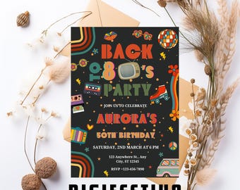 Editable 80's Birthday Invitation, 80's Party Invitation, 80's Invitation, 80’s Birthday Party Invitation with CANVA Template