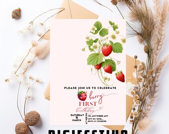 Berry First Birthday, Berry First Birthday Invitation, Berry 1st Birthday, Strawberry Birthday Invitation, Strawberry Shortcake