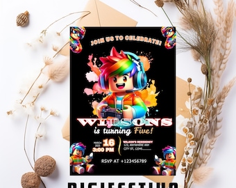 Roblox Invitation, Roblox Invite, Game Party, Roblox Boys Birthday Invitation Template, Game Birthday, Kids Roblox, Editable Template, Canva