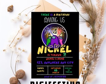 Among Us Space Adventure Birthday Invitation, Fun Kids Birthday Invitation, Among Us Game Invite, Digital Canva Template, Editable, DIY