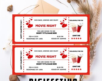 Movie Night Tickets Personalized Ticket Template, Birthday Anniversary Surprise Movie Tickets, Movie Party, Friends Birthday Movie Invite