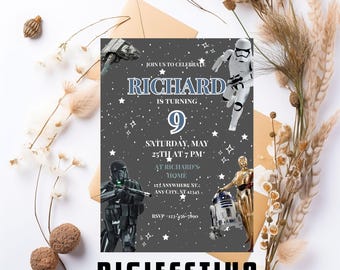 Invitación de cumpleaños imprimible, invitación editable, descarga instantánea, invitación de Star Wars, invitación de Star Wars, fiesta de cumpleaños de Darth Vader