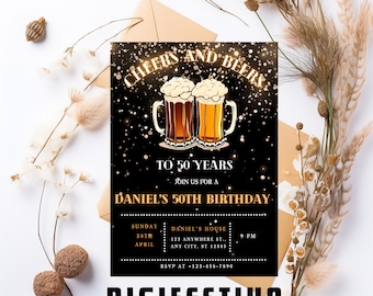 Cheers and Beers, Beer Birthday Invitation, Evite Birthday, Beer Invitations, Beer Birthday, Beer Birthday Digital, Beer Party Invite