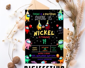 Among Us Space Adventure Birthday Invitation, Fun Kids Birthday Invitation, Among Us Game Invite, Digital Canva Template, Editable, DIY