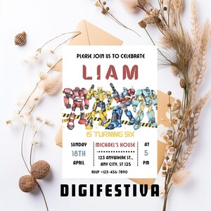 Invitación de cumpleaños imprimible, invitación de cumpleaños de los autobots, invitación editable de los rescue bots, descarga instantánea / fiesta de cumpleaños de transformers imagen 1