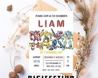Printable Birthday Invitation, autobots boy birthday invite, editable rescue bots invitation, Instant Download | transformers birthday party