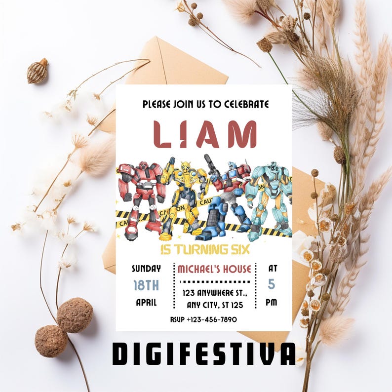 Invitación de cumpleaños imprimible, invitación de cumpleaños de los autobots, invitación editable de los rescue bots, descarga instantánea / fiesta de cumpleaños de transformers imagen 1
