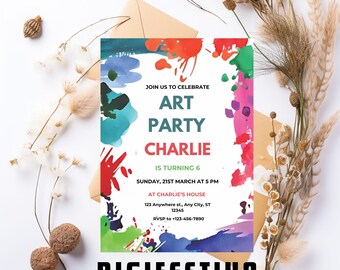 Editable Art Birthday Party Invitation, Art in Party Birthday Party Invite, Art Painting Artist Birthday Mobile Invitation