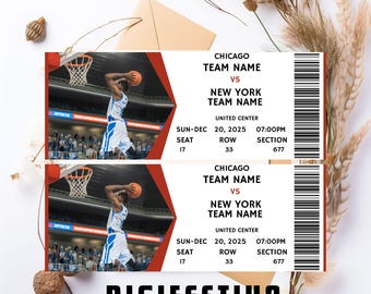 Editable Basketball Ticket, Surprise Gift Basketball Tickets, Event Custom Tickets, Basketball Game Stub, Sports Basketball Ticket Template