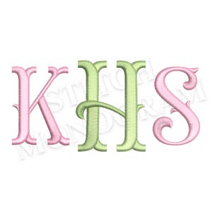 May include: Embroidered monogram featuring the letters KHS in a decorative serif font. The letter K is pink, the H is green, and the S is pink. The letters are displayed on a white background.