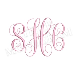 May include: A light pink monogram featuring the letters S, H, and C in a flowing, cursive script. The design has a delicate, embroidered appearance, with each letter overlapping and intertwined. The letters have a soft, rounded shape.