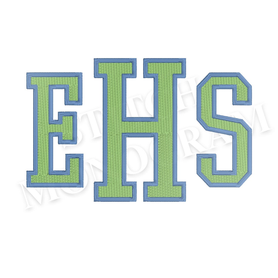 2 Color Varsity Embroidery Monogram Designs in 7 Sizes, BX Font | PES ...