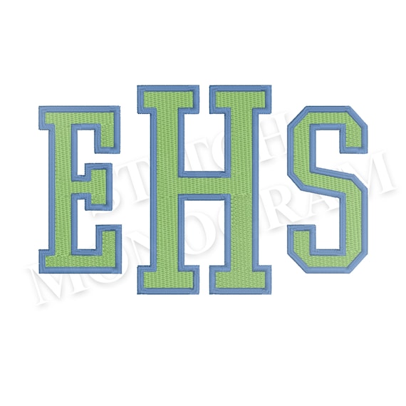 2 Color Varsity Embroidery Monogram Designs In 7 Sizes, BX Font | PES + 8 Format ,Embroidery Outline College Block Collegiate Sport Athletic