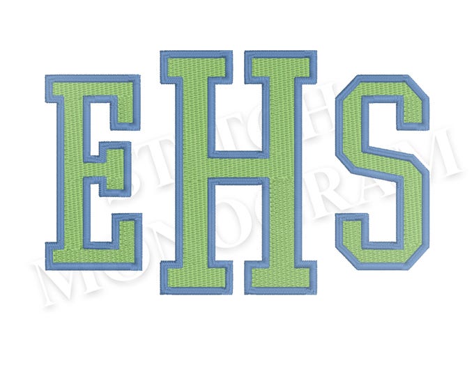 2 Color Varsity Embroidery Monogram Designs in 7 Sizes, BX Font | PES ...
