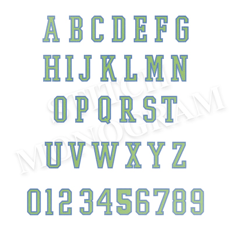 2 Color Varsity Embroidery Monogram Designs in 7 Sizes, BX Font | PES ...