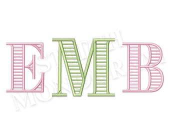 Striped Serif Monogram Font Machine Embroidery Files In 10 Sizes, instant download BX Font | PES + 8 other formats for Embroidery Machines