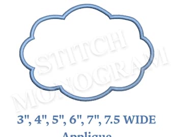 Scalloped Applique Oval Monogram Embroidery Design, Machine Embroidery File | 6 Sizes, Cloud applique frame, scalloped instant download