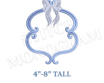 Victorian Fishtail Bow Monogram Frame Crest Embroidery Design – Monogram Frame Embroidery Design – Vintage Embroidery File | 5 Sizes