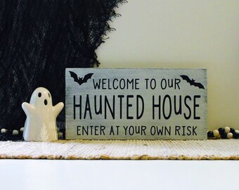 Haunted House Sign | Halloween Decor | Welcome Halloween Sign | Rustic Halloween Decor | Rustic Wood Sign | Halloween Display | Coffee Bar
