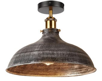 Vintage Ceiling Light Industrial Farmhouse Flush Mount Rustic Shade Ceiling Lamp Industrial Brushed Vintage Lampshade Bar Lighting