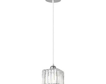 Modern Square Crystal Mini Pendant Light, Kitchen Island Hanging Lamp, Chrome Ceiling Light, E27 Glass Shade Fixture