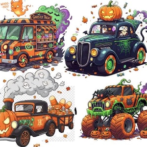 PNG-bundel Halloween-auto&#39;s: griezelige clipartontwerpen (digitale download)