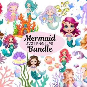 Mermaid Clipart, Little Cute Mermaid baby Shower, Watercolor, Sea World PNG, Instant Download