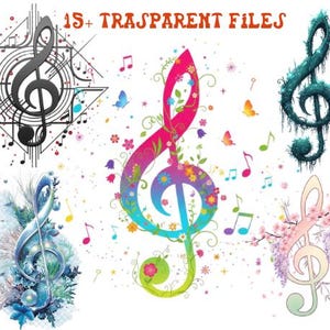 Notas musicales en acuarela: Clave de sol PNG (Descarga digital)