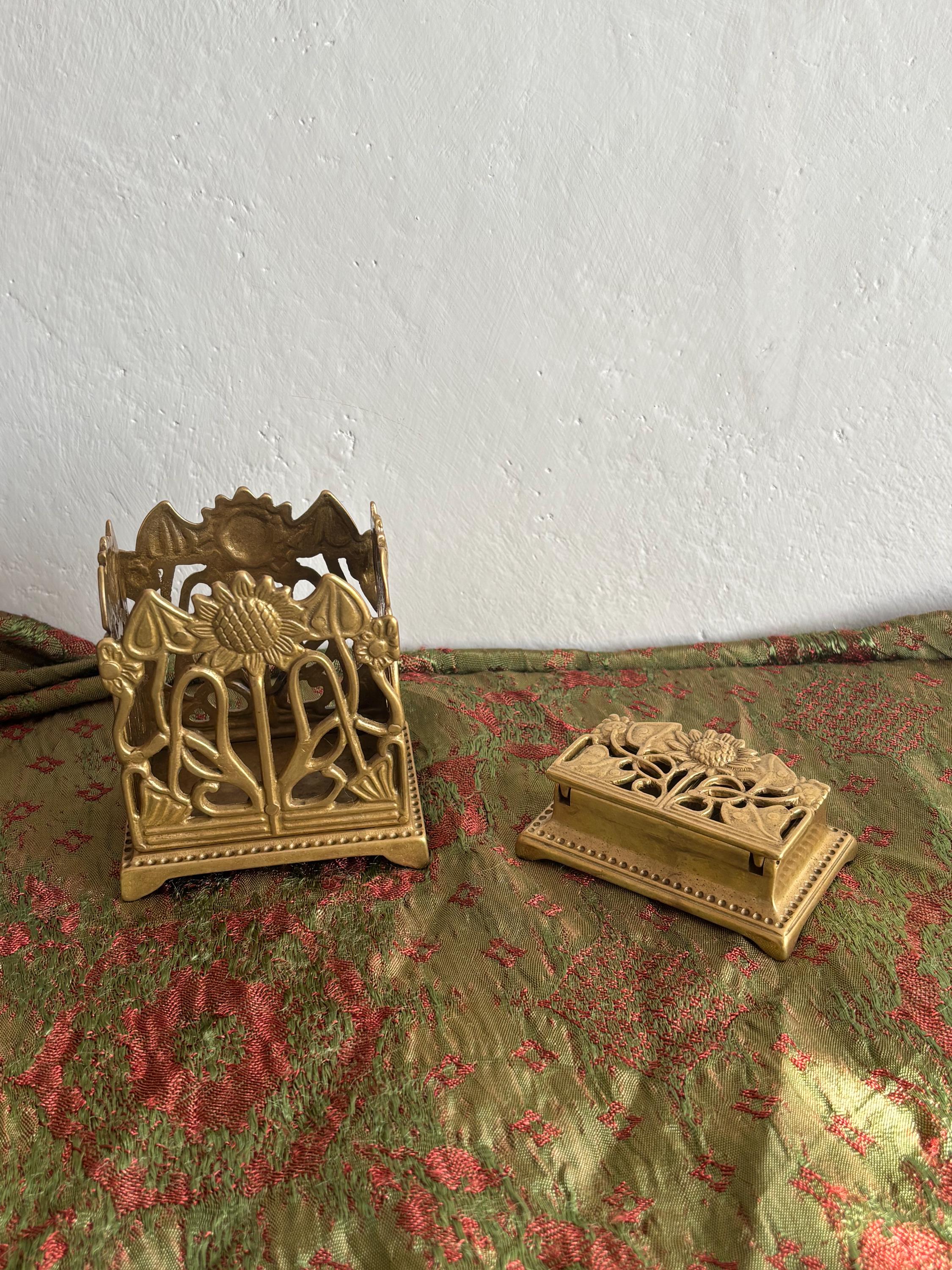 Set da scrivania in radica e bronzo di epoca im