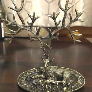 Organisateur de bijoux en bois de cerf nordique | Alliage de bronze vert vintage