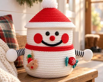 Panier de rangement bonhomme de neige de Noël, organisateur de fêtes en corde tressée, porte-cadeaux et jouets pour la chambre d'enfant et le salon