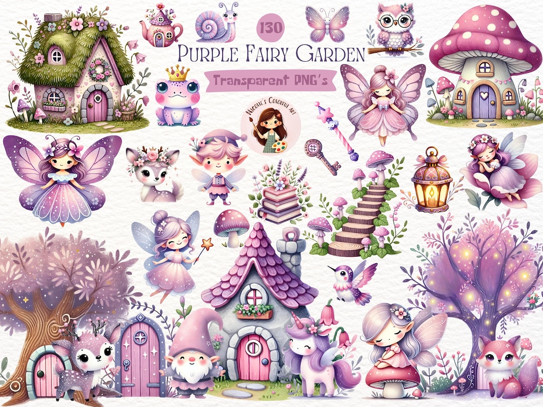 Whimsical Fairy Garden Clipart Bundle | Purple Magical Fairies ...