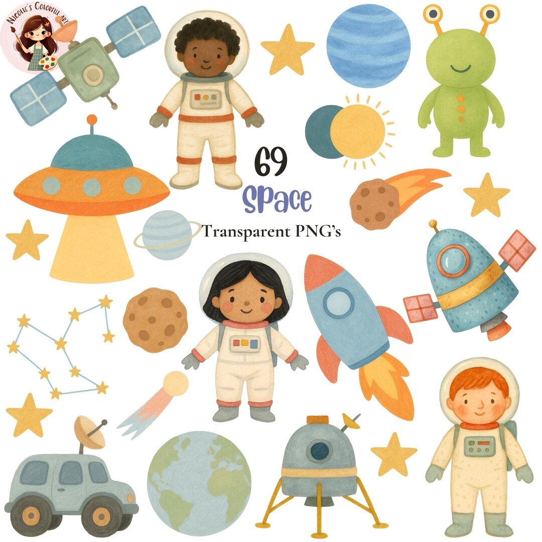 Watercolor Space Clipart Bundle | Astronaut Planets Rockets Nursery PNG ...