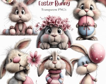 86 Aquarell Osterhasen Clipart - skurrile Frühling PNGs (Digital Download)