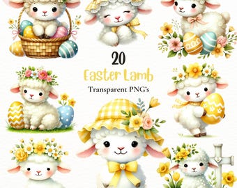Easter Lamb Clipart Bundle, Watercolor Spring Farm Animals (Digital Download)