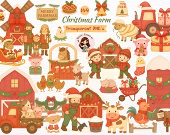 Watercolor Christmas Farm Clipart Bundle – Winter Animals PNG (Digital Download)