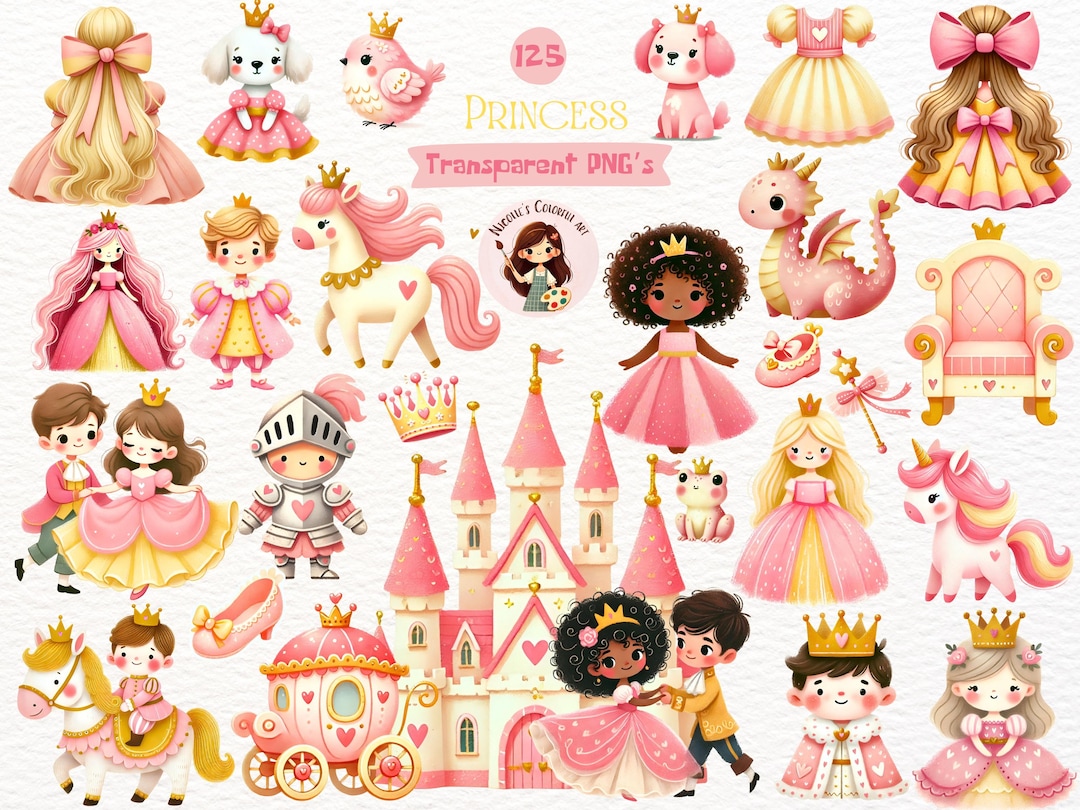 Pink Princess Clipart Watercolor Cute / Pink Princess Castle and ...
