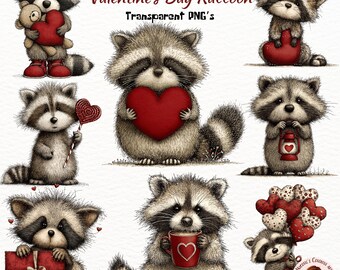 Whimsical Valentine Raccoon Clipart / Cute Valentine's Day Animal PNG / Raccoon With Pink Hat and Glasses / Commercial use clipart