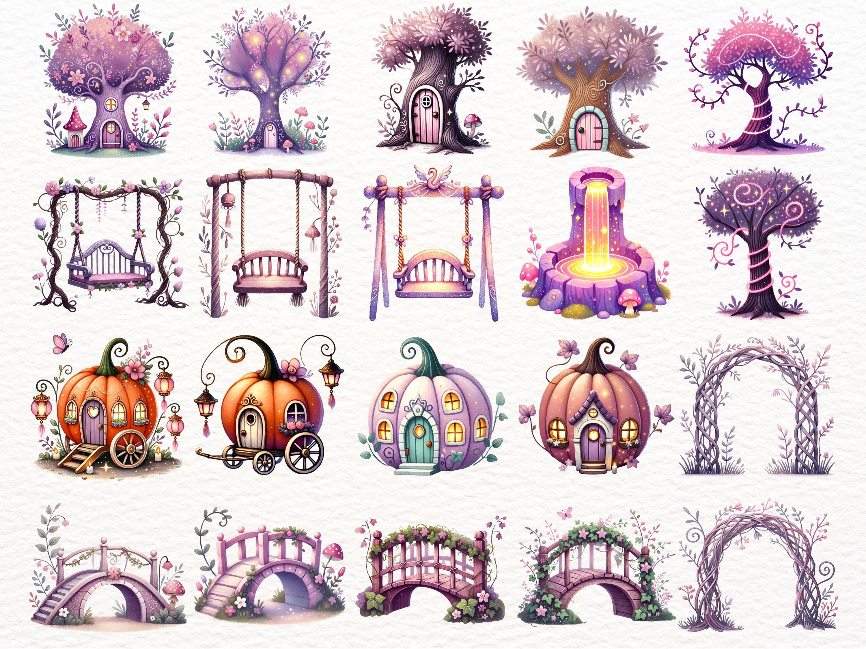 Whimsical Fairy Garden Clipart Bundle | Purple Magical Fairies ...