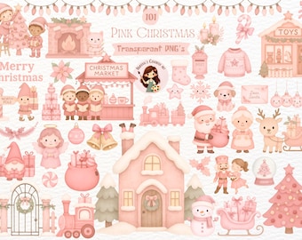 Pink Christmas Clipart: Watercolor PNG Bundle (Digital Download)