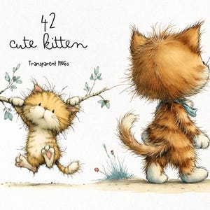 Clipart PNG de gatinho fofo | Pacote de aquarela de gatinho amarelo bebê (42 arquivos) (Download digital)