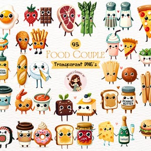 Food pairs clipart / Cute kawaii food PNG / Cute Food Couples Clipart / Perfect pair Clipart / Digital Download Sublimation / Commercial Use