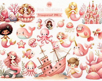 Meer Clipart Bundle | Ozean Tiere Aquarell PNG Set (94 Dateien - digitaler Download)