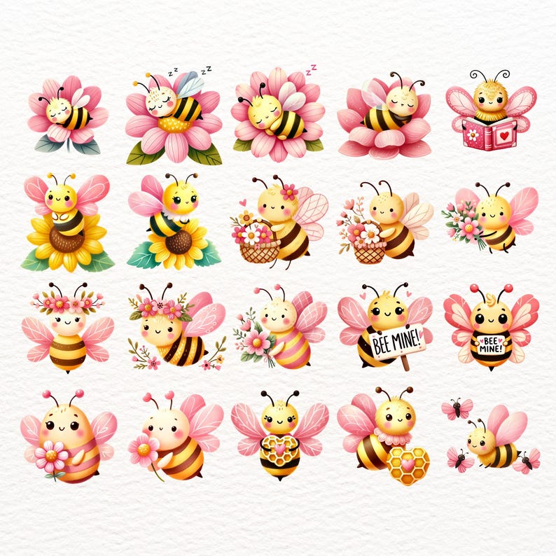 Honey Bear and Bee Clipart Bundle | Little Bee Floral Watercolor PNG ...