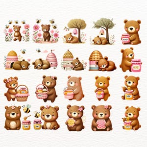 Honey Bear and Bee Clipart Bundle | Little Bee Floral Watercolor PNG ...