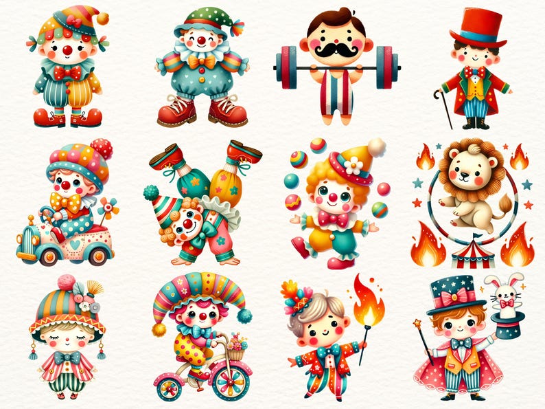 Whimsical Circus Clipart Bundle | Carnival Animals Watercolor PNG Set ...