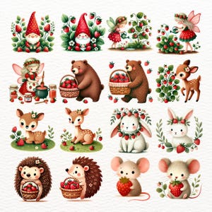Strawberry Fairy Clipart Bundle, Whimsical Berry Cottagecore PNGs (Digital Download) image 3
