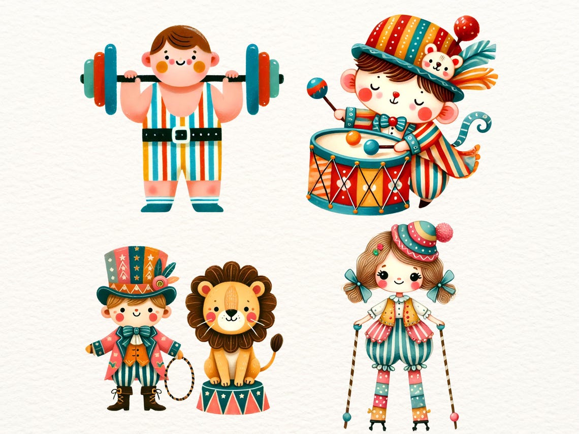 Whimsical Circus Clipart Bundle | Carnival Animals Watercolor PNG Set ...